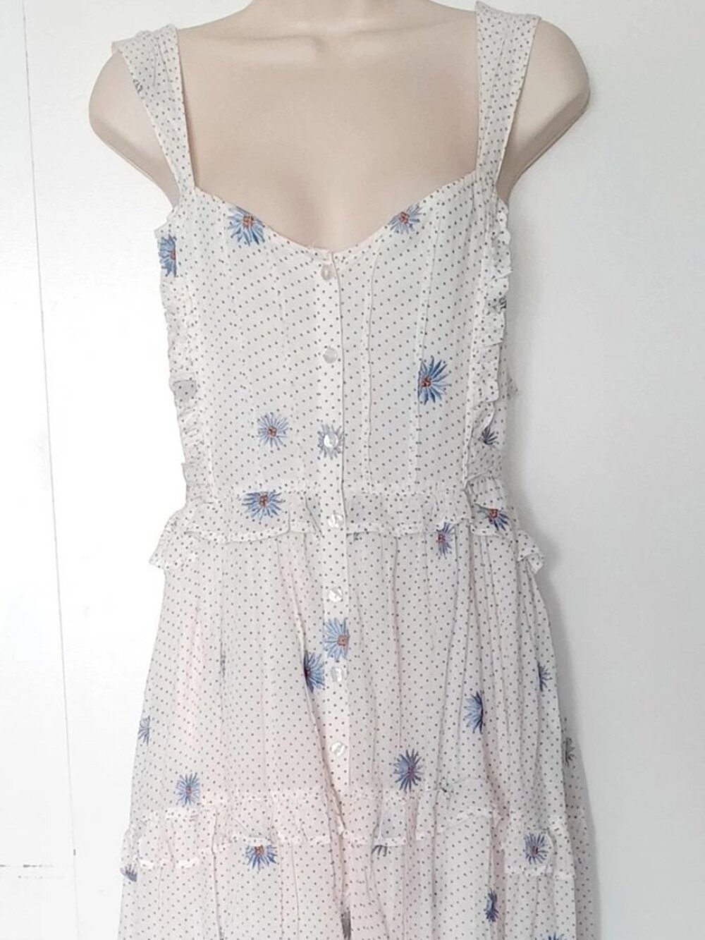 Free People Daisy Chain Cotton Midi Dress Embroidered Ecru Combo Size L NWT - Picture 5 of 13